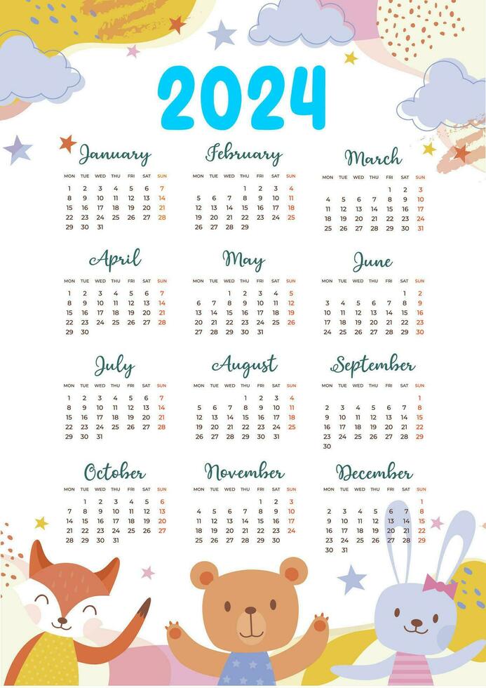 new year calendar 2024 with interesting pictures vector