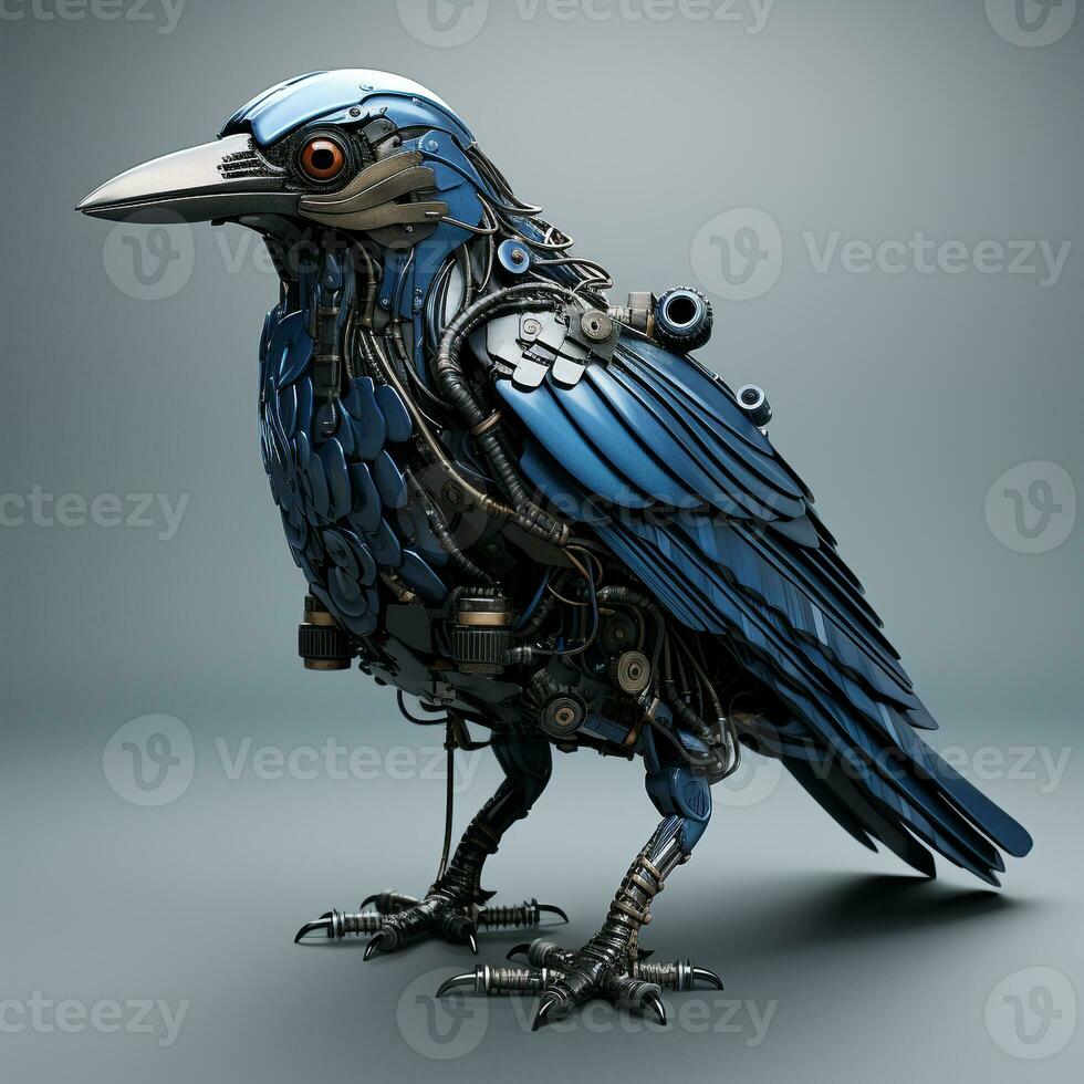 AI generated 3d Robot crow bird photo