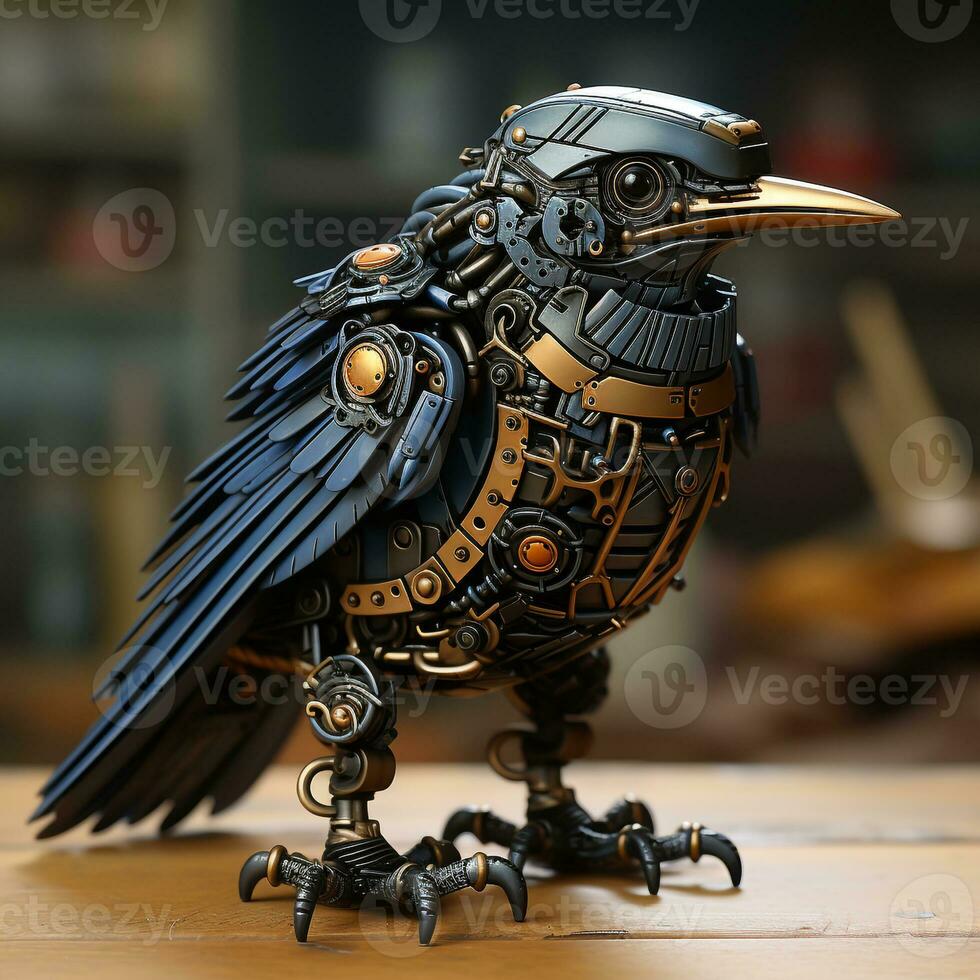 AI generated 3d Robot crow bird photo