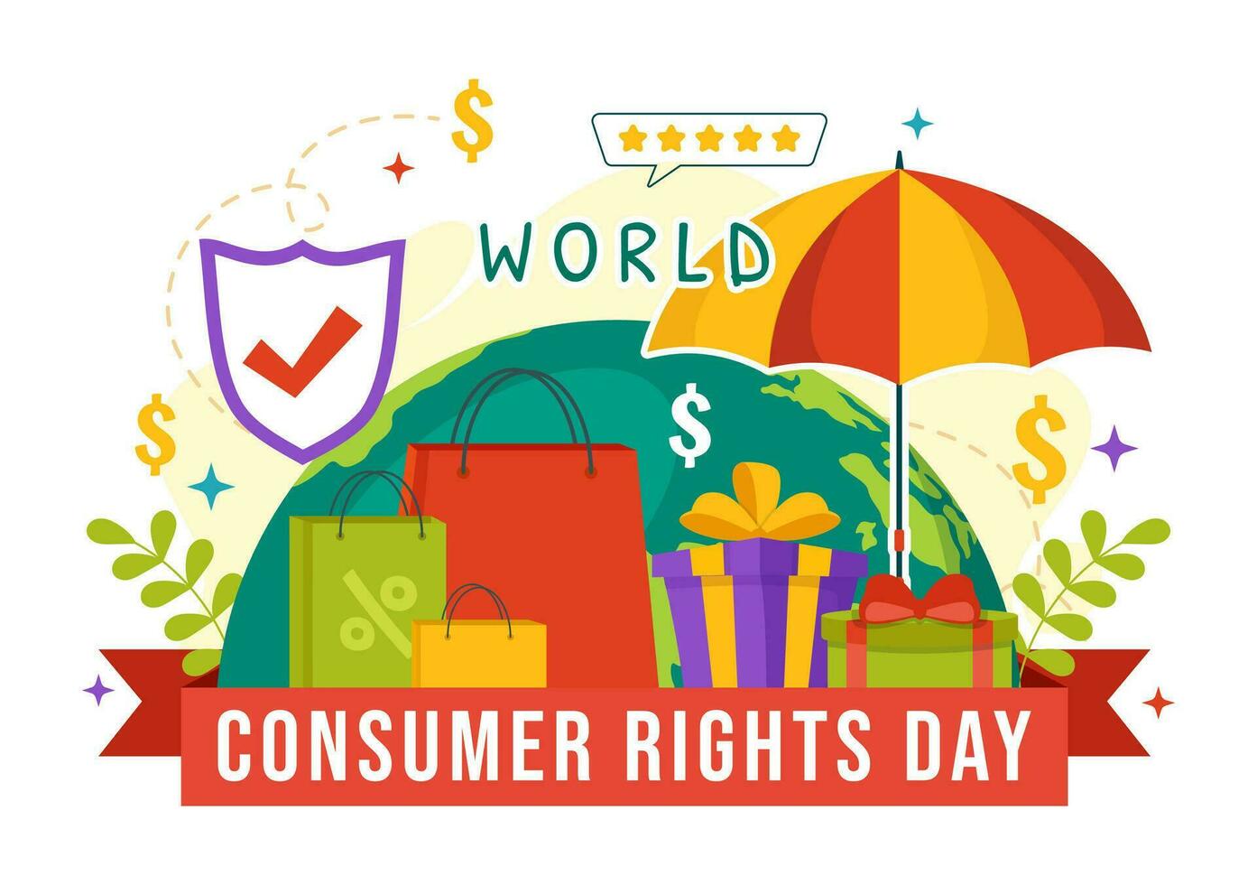 World Consumer Rights Day Vector Illustration on 15 March with Shopping Bags to be Respected and Protected in Flat Cartoon Background