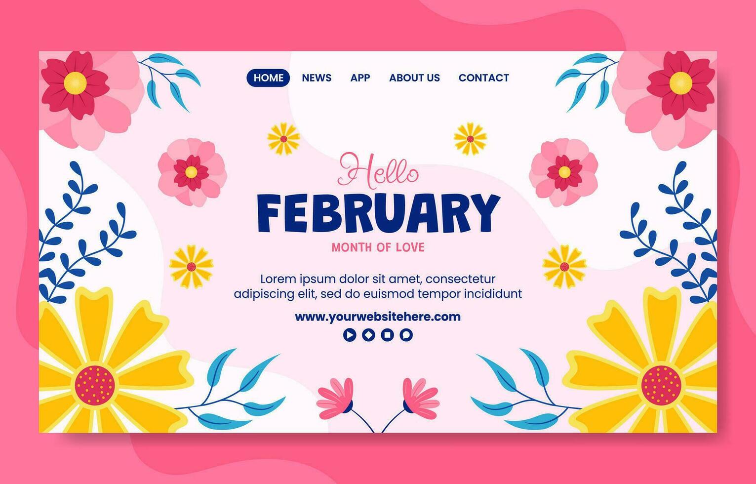 Hello February Social Media Landing Page Cartoon Hand Drawn Templates Background Illustration vector