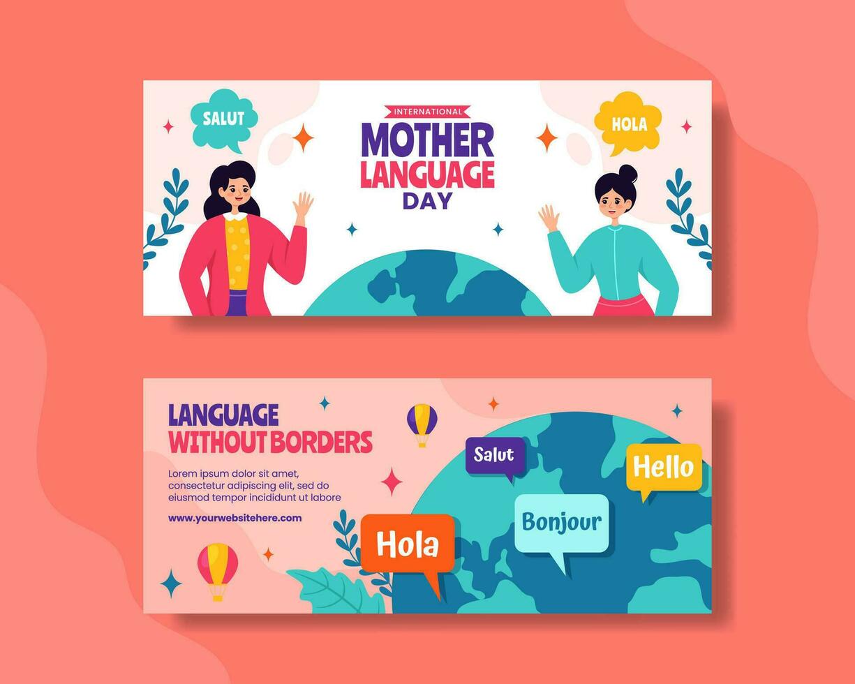 Mother Language Day Horizontal Banner Flat Cartoon Hand Drawn Templates Background Illustration vector