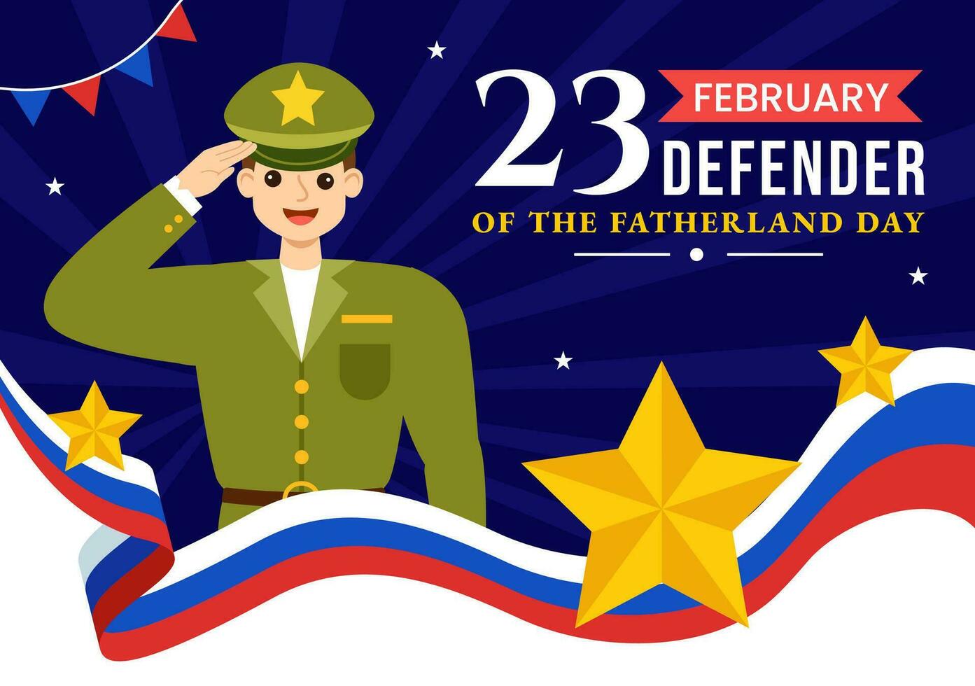 defensor de el patria día vector ilustración en 23 febrero con ruso bandera y estrella en nacional fiesta de Rusia plano dibujos animados antecedentes