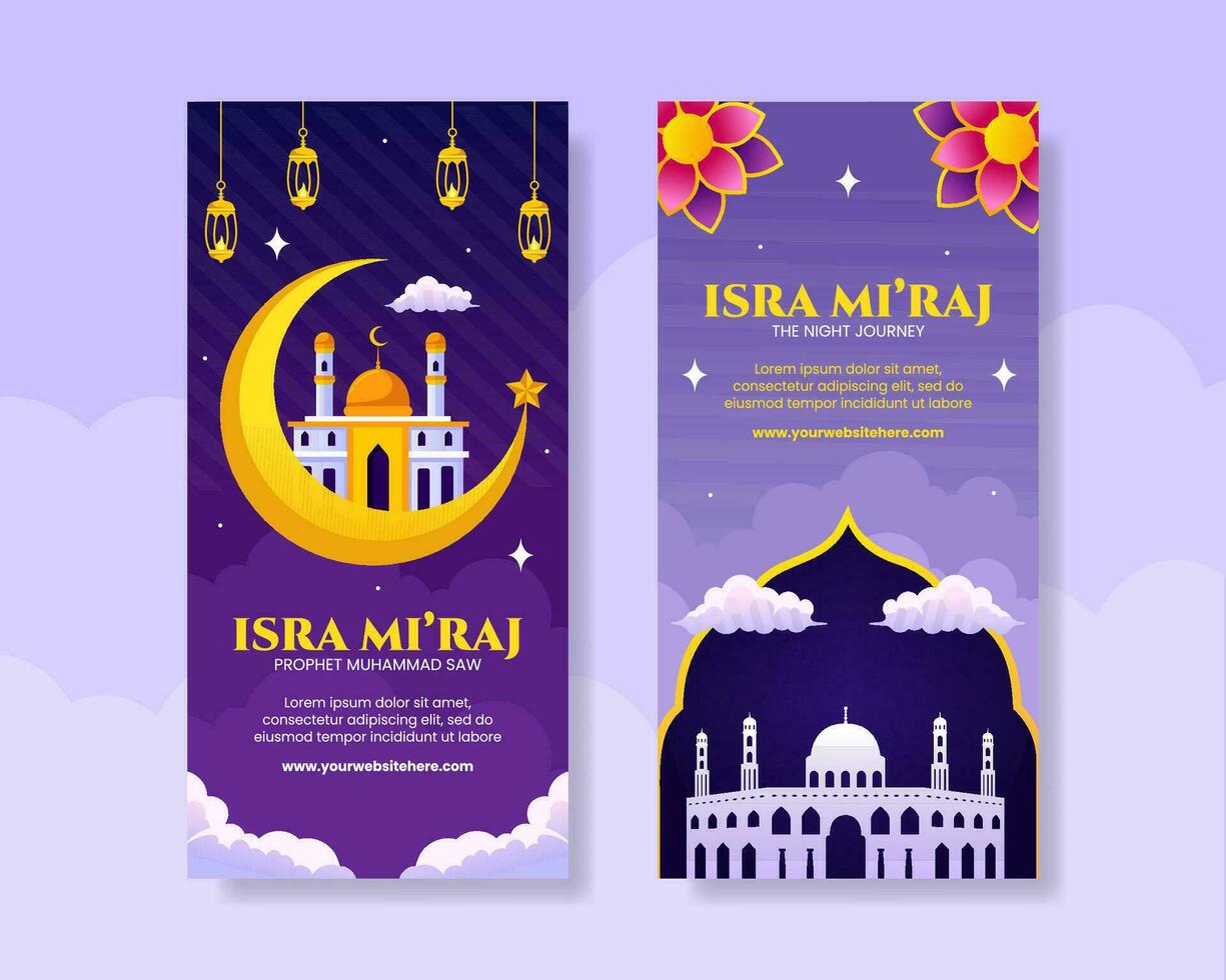 Isra Mi'raj Vertical Banner Flat Cartoon Hand Drawn Templates Background Illustration vector