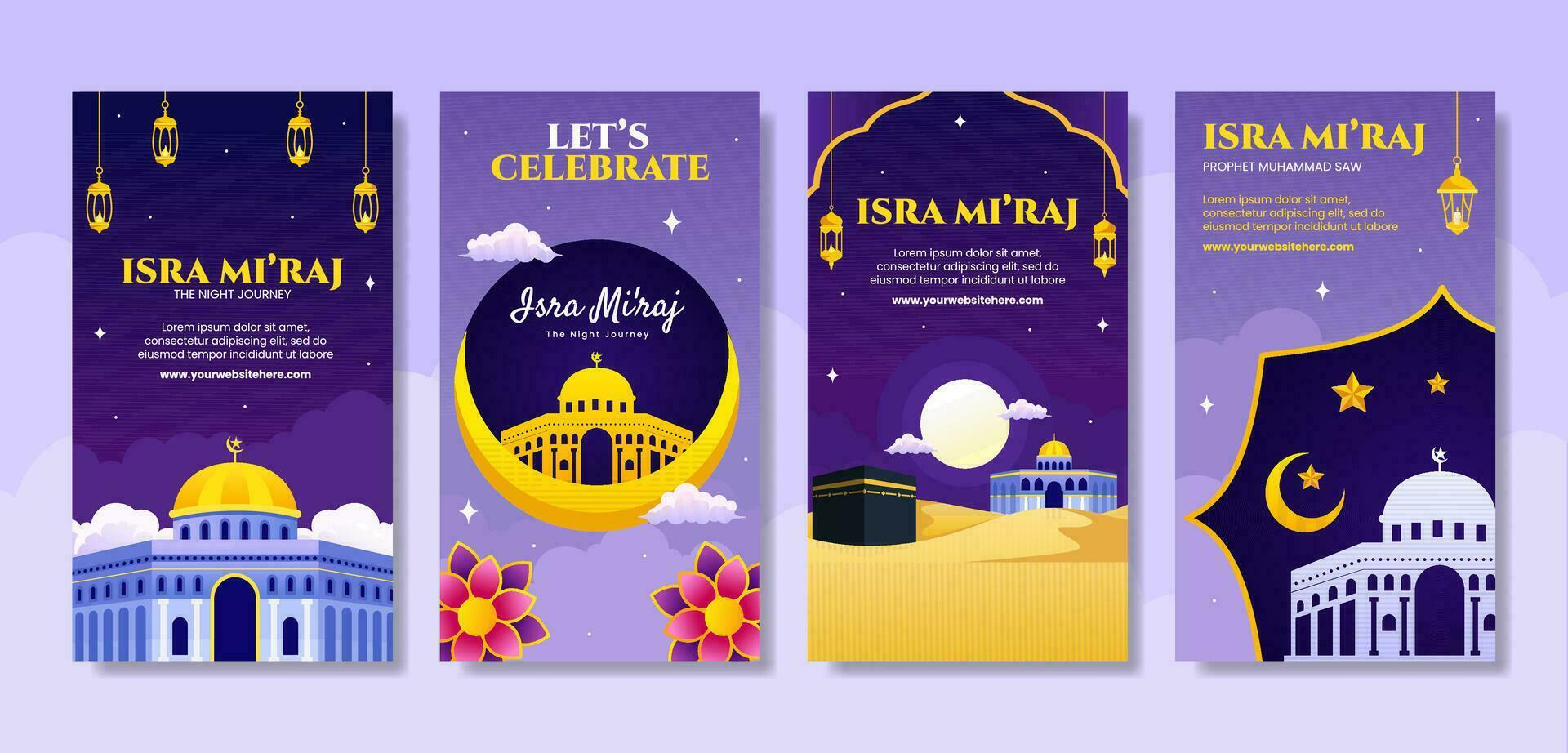 Isra Mi'raj Social Media Stories Flat Cartoon Hand Drawn Templates Background Illustration vector