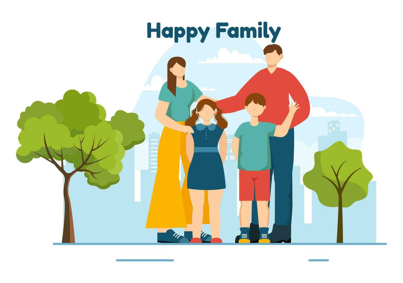 contento familia vector ilustración con mamá, papá y niños caracteres a felicidad y amor celebracion en plano niños dibujos animados antecedentes