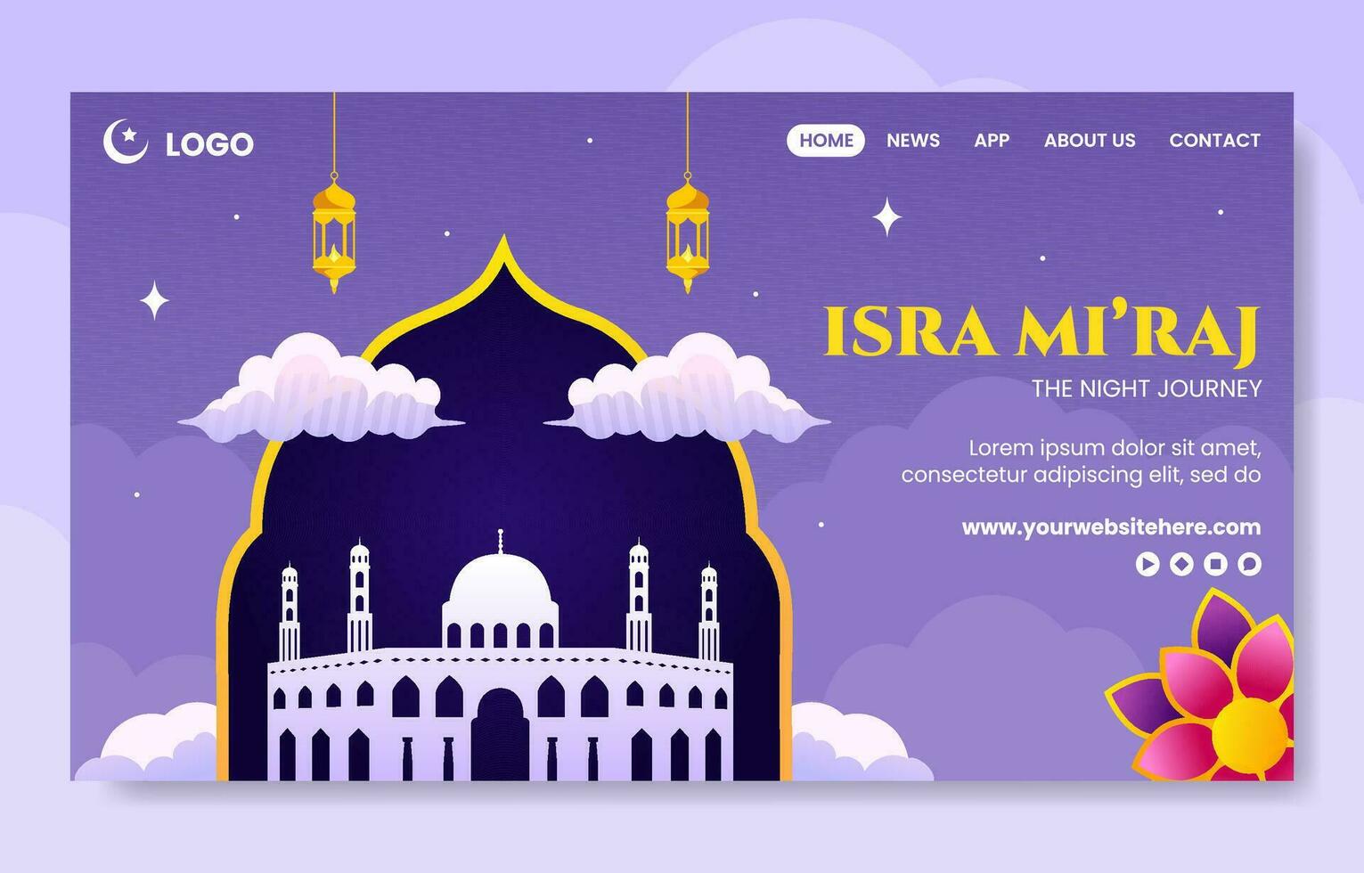 Isra Mi'raj Social Media Landing Page Flat Cartoon Hand Drawn Templates Background Illustration vector