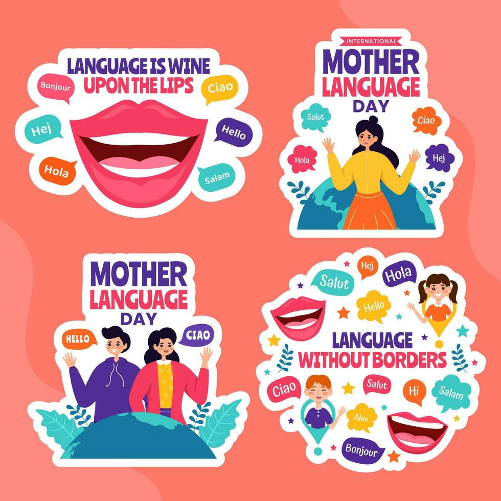 Mother Language Day Label Flat Cartoon Hand Drawn Templates Background Illustration vector