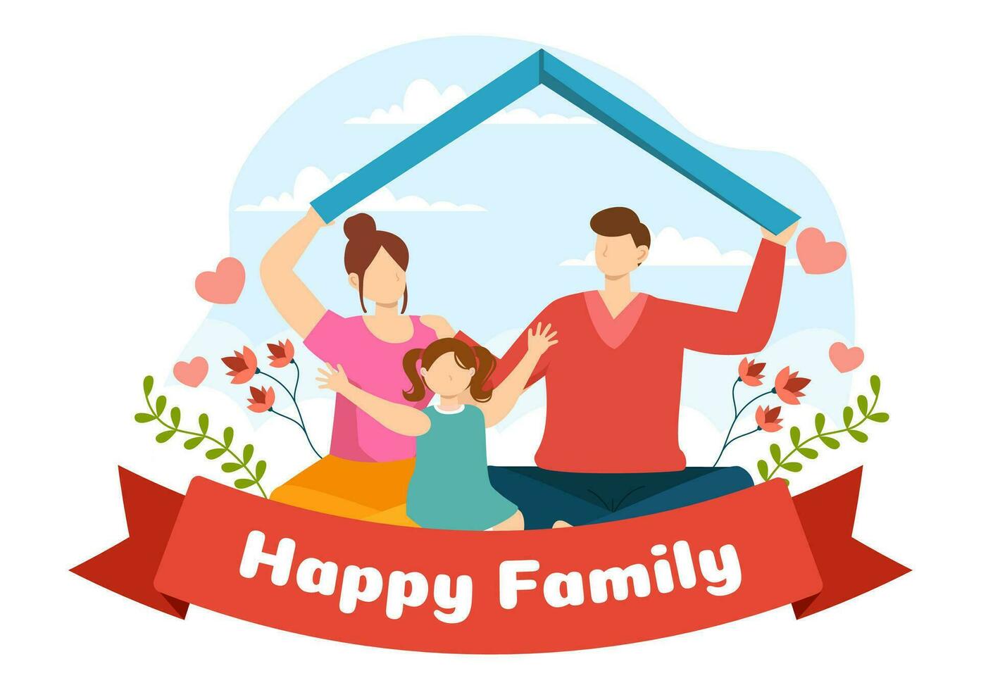 Happy Family Vector Illustration with Mom, Dad and Children Characters to Happiness and Love Celebration in Flat Kids Cartoon Background