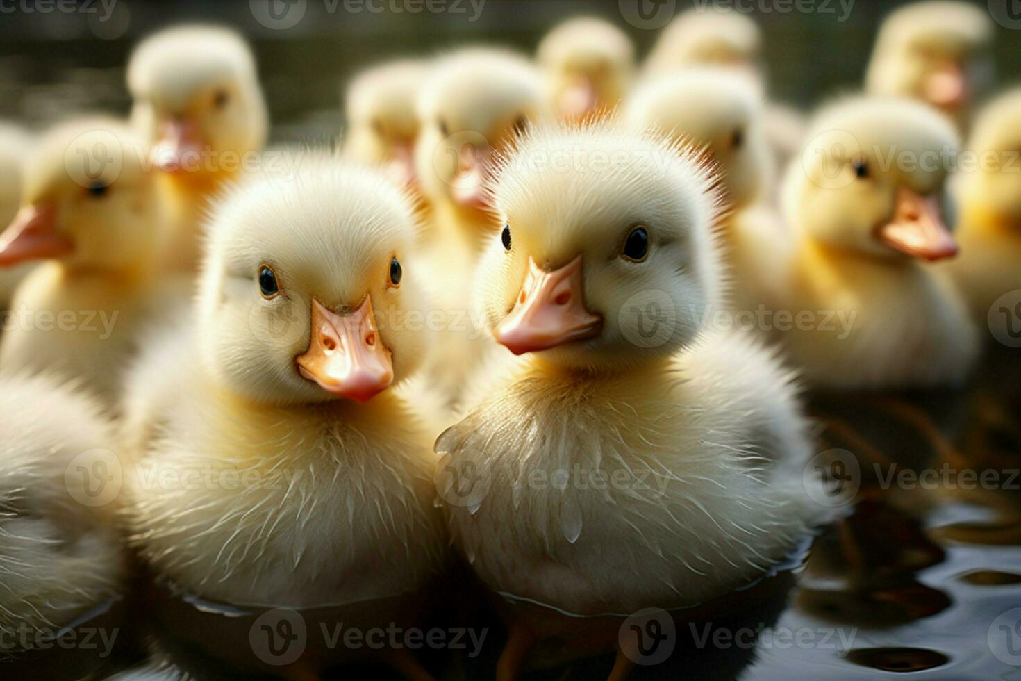AI generated Cute fluffy small little yellow ducks AI Generated photo