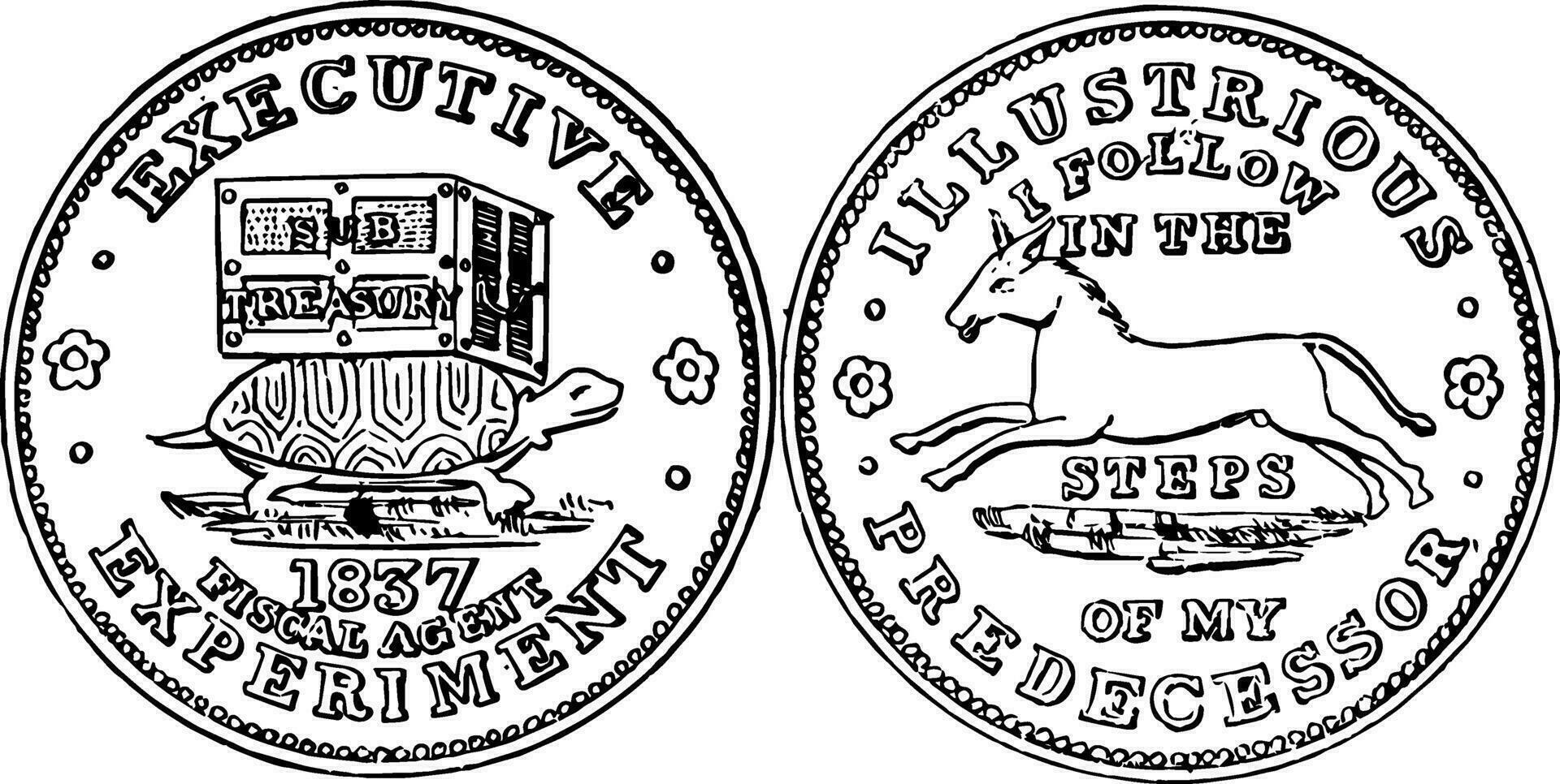 Copper Hard Times Token, 1837 vintage illustration. vector