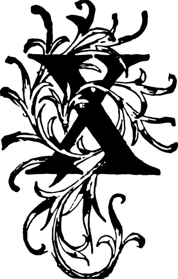 Floral initial of X, vintage illustration. vector