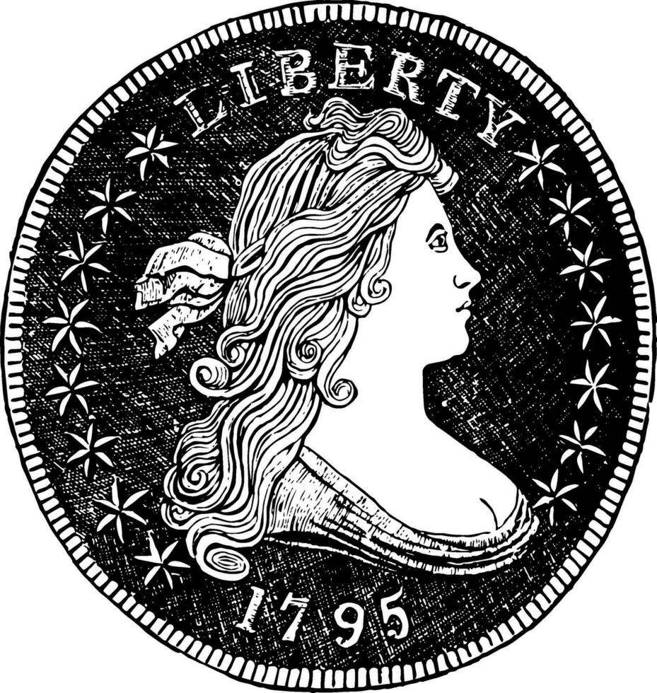 United States Silver Dollar vintage illustration. vector