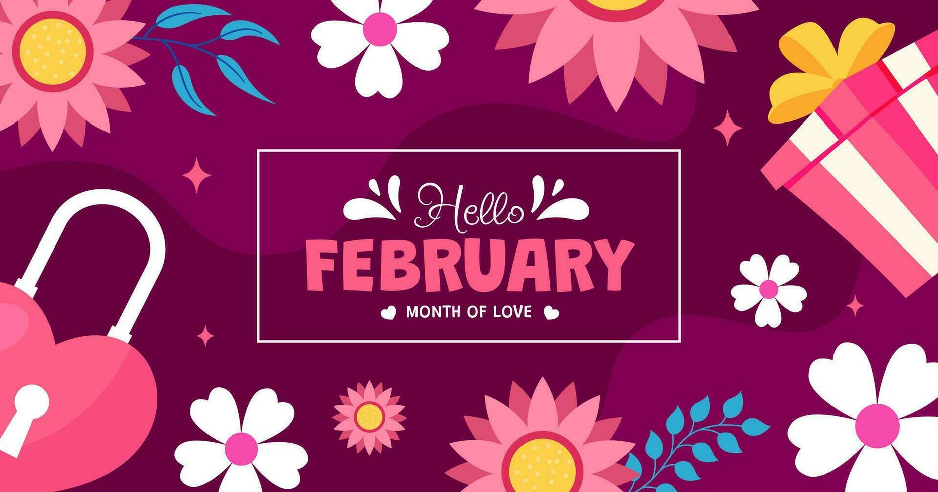 Hello February Post Flat Cartoon Hand Drawn Templates Background Illustration vector