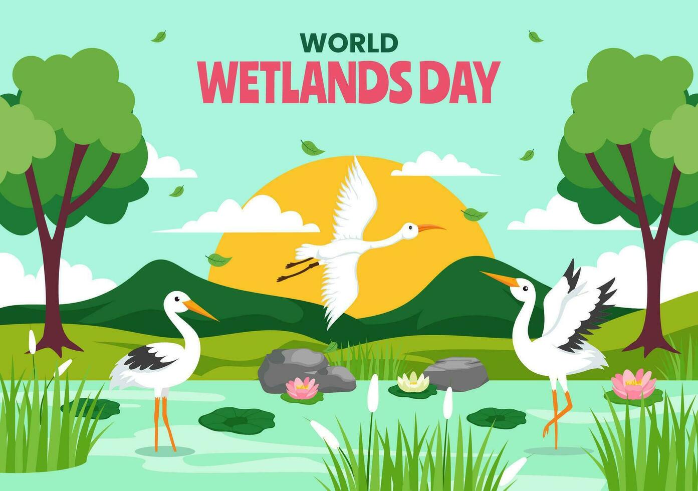 Wetlands Day Social Media Background Illustration Flat Cartoon Hand Drawn Templates vector
