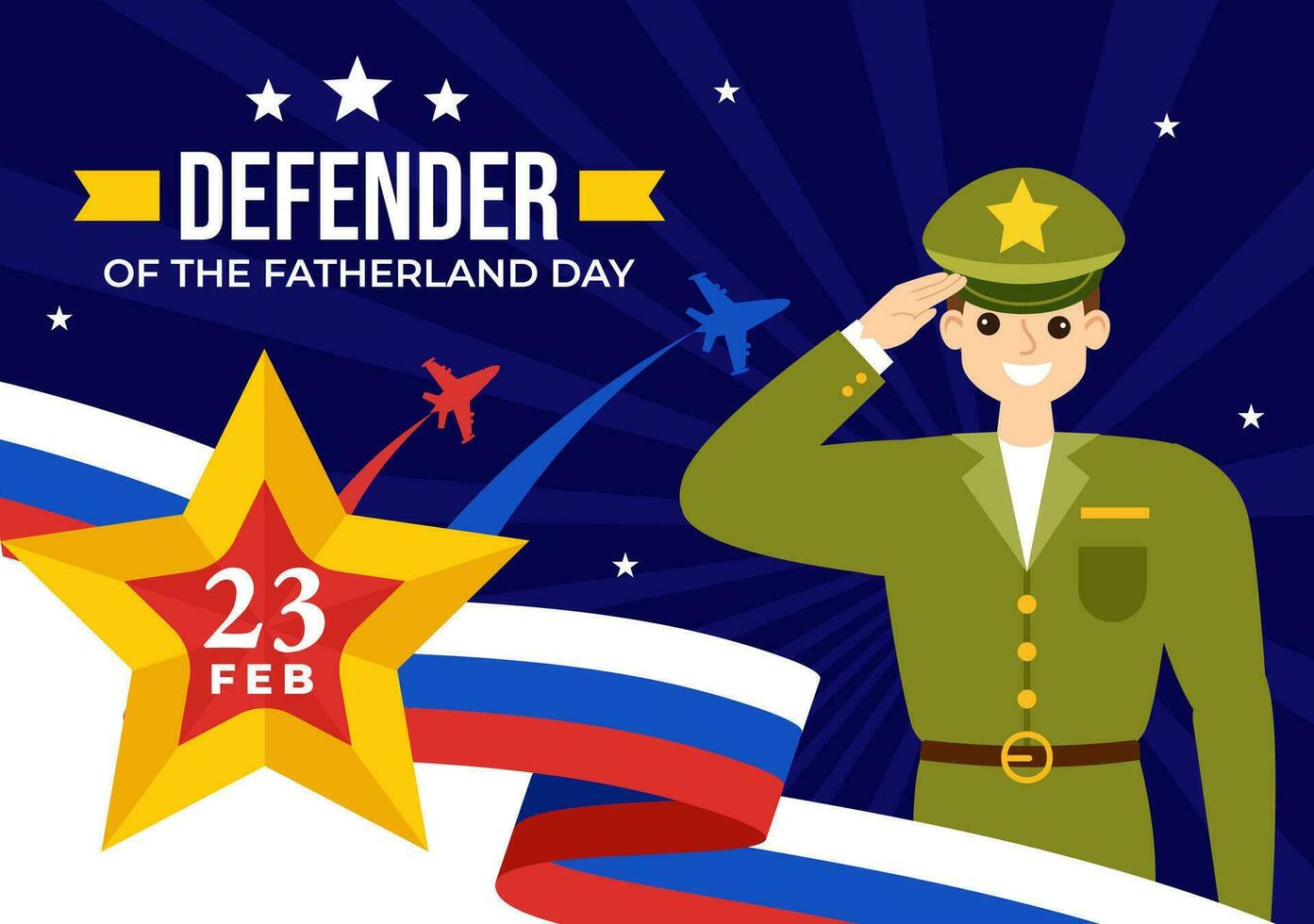 defensor de el patria día vector ilustración en 23 febrero con ruso bandera y estrella en nacional fiesta de Rusia plano dibujos animados antecedentes