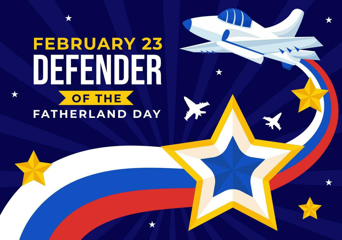 defensor de el patria día vector ilustración en 23 febrero con ruso bandera y estrella en nacional fiesta de Rusia plano dibujos animados antecedentes