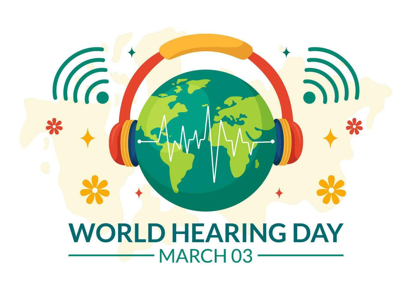 mundo escuchando día vector ilustración en 3 marzo a aumento conciencia en cómo a evitar sordera y oído tratamiento en plano cuidado de la salud antecedentes