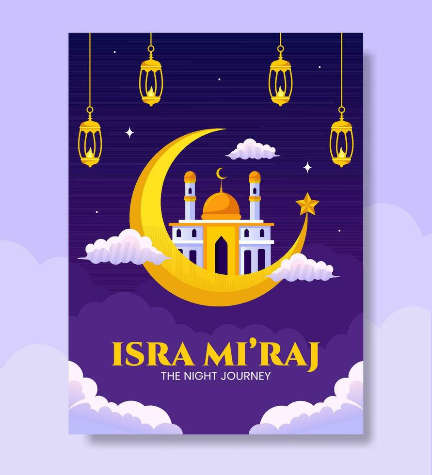 Isra Mi'raj Poster Cartoon Hand Drawn Templates Background Illustration vector