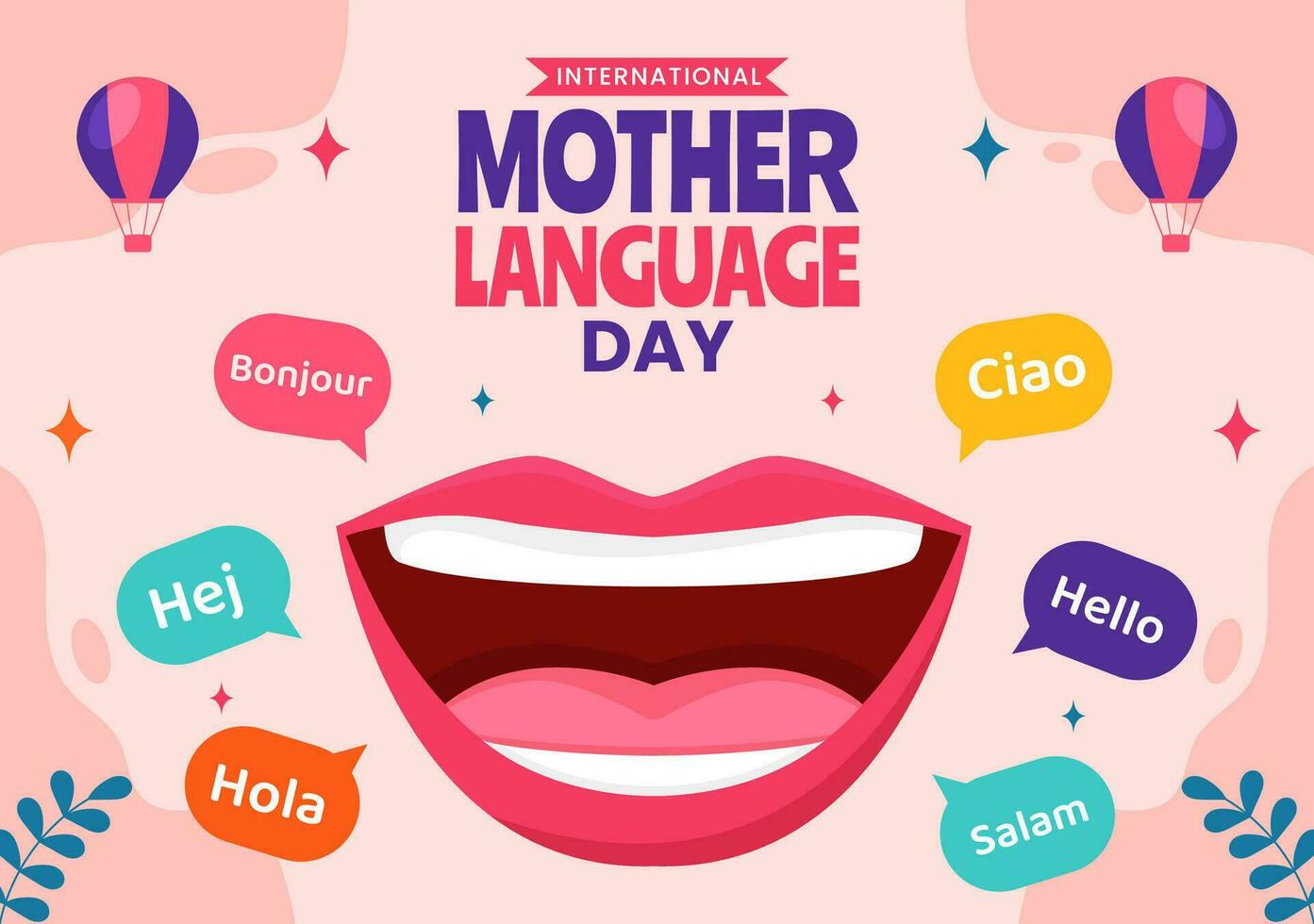 Mother Language Day Social Media Background Flat Cartoon Hand Drawn Templates Illustration vector