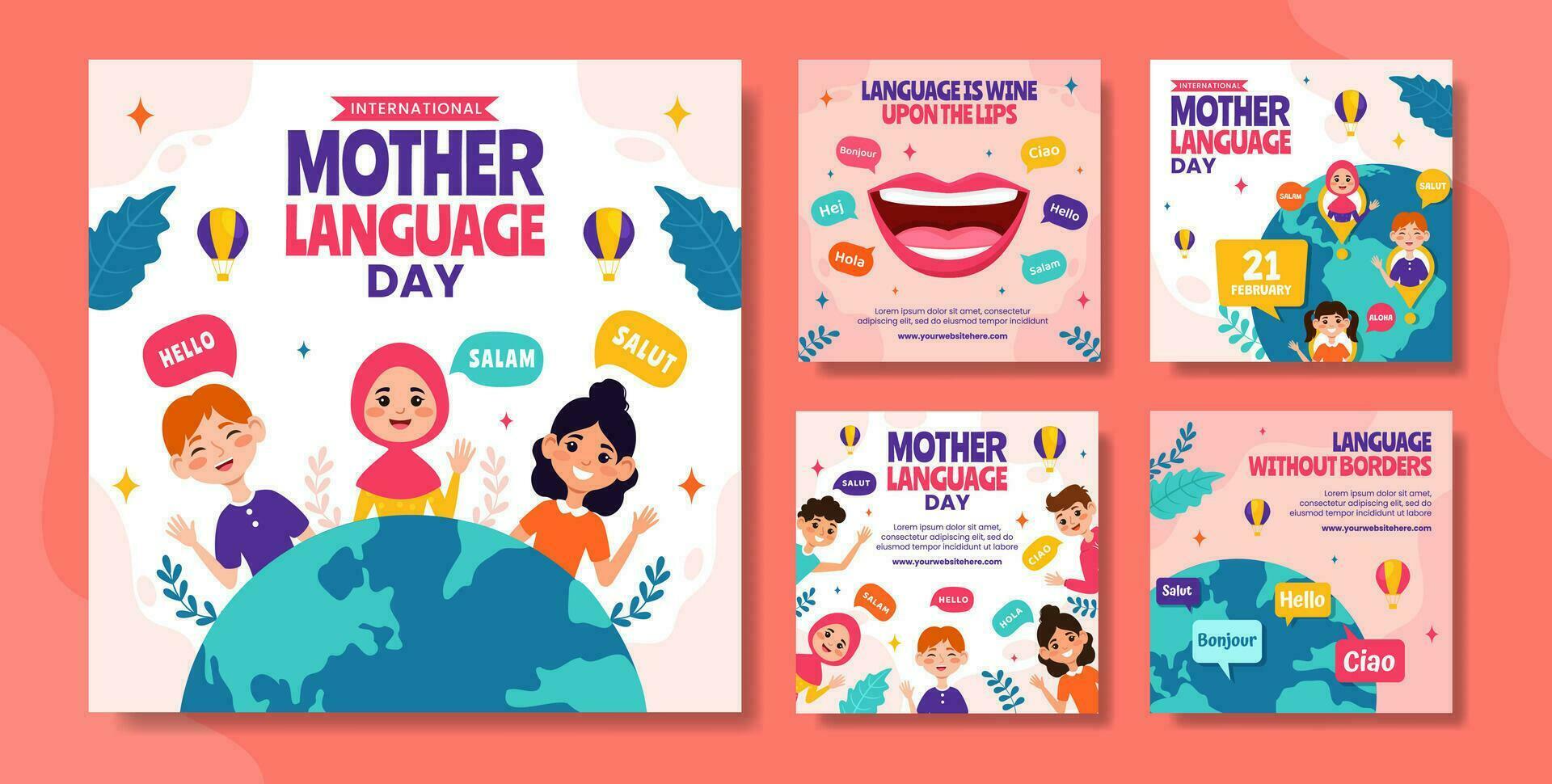 Mother Language Day Social Media Post Flat Cartoon Hand Drawn Templates Background Illustration vector