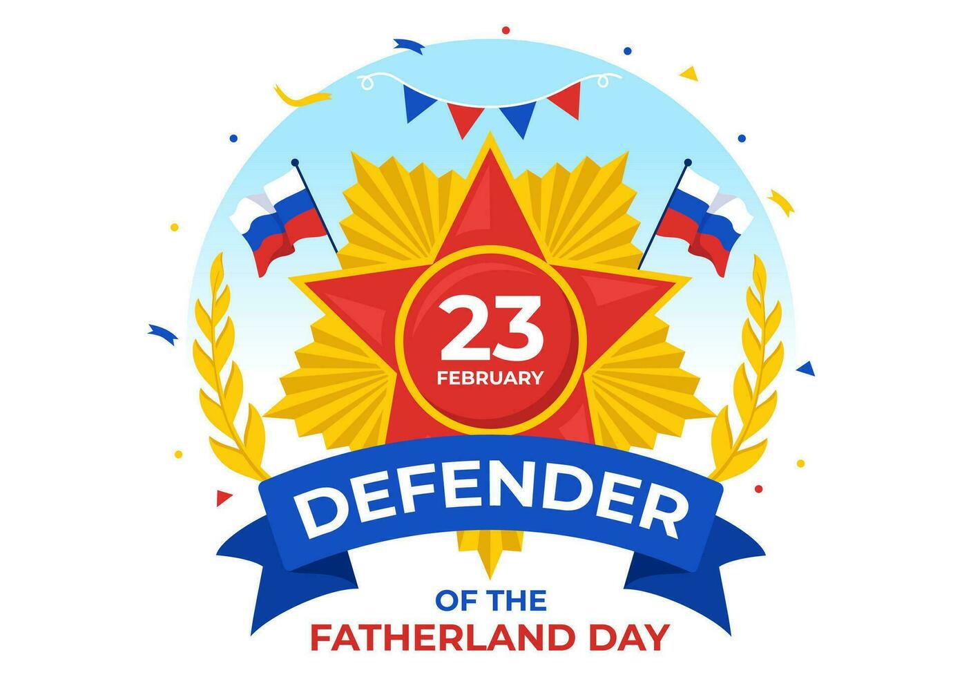 Defender of the Fatherland Day Vector Illustration on 23 February with Russian Flag and Star in National Holiday of Russia Flat Cartoon Background