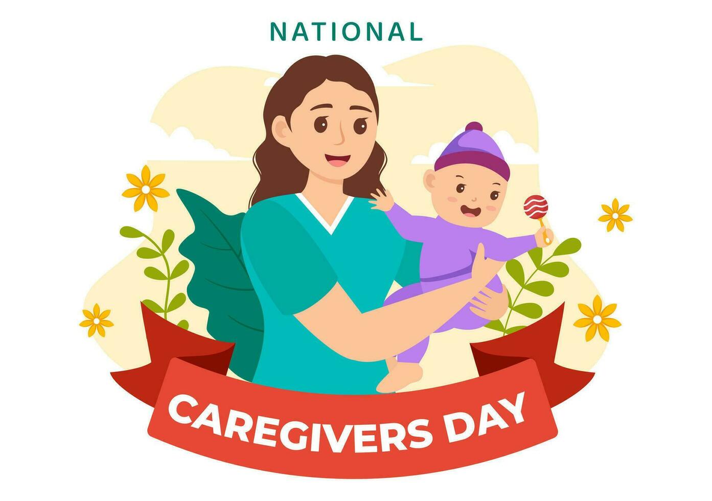 National Caregivers Day Vector Illustration on February 16th to Provide Selfless Personal Care and Physical Support in Healthcare Flat Background