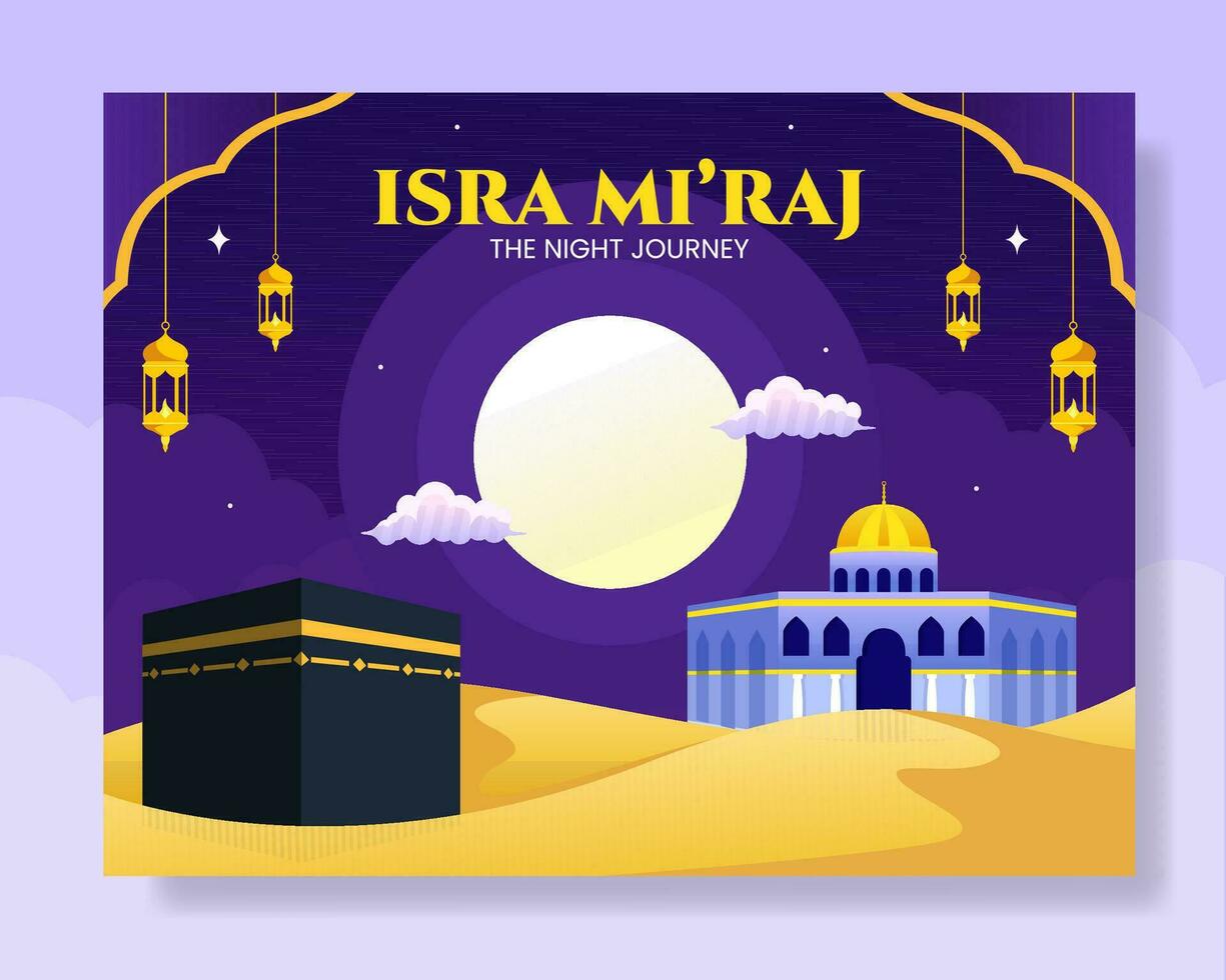 Isra Mi'raj Photocall Cartoon Hand Drawn Templates Background Illustration vector