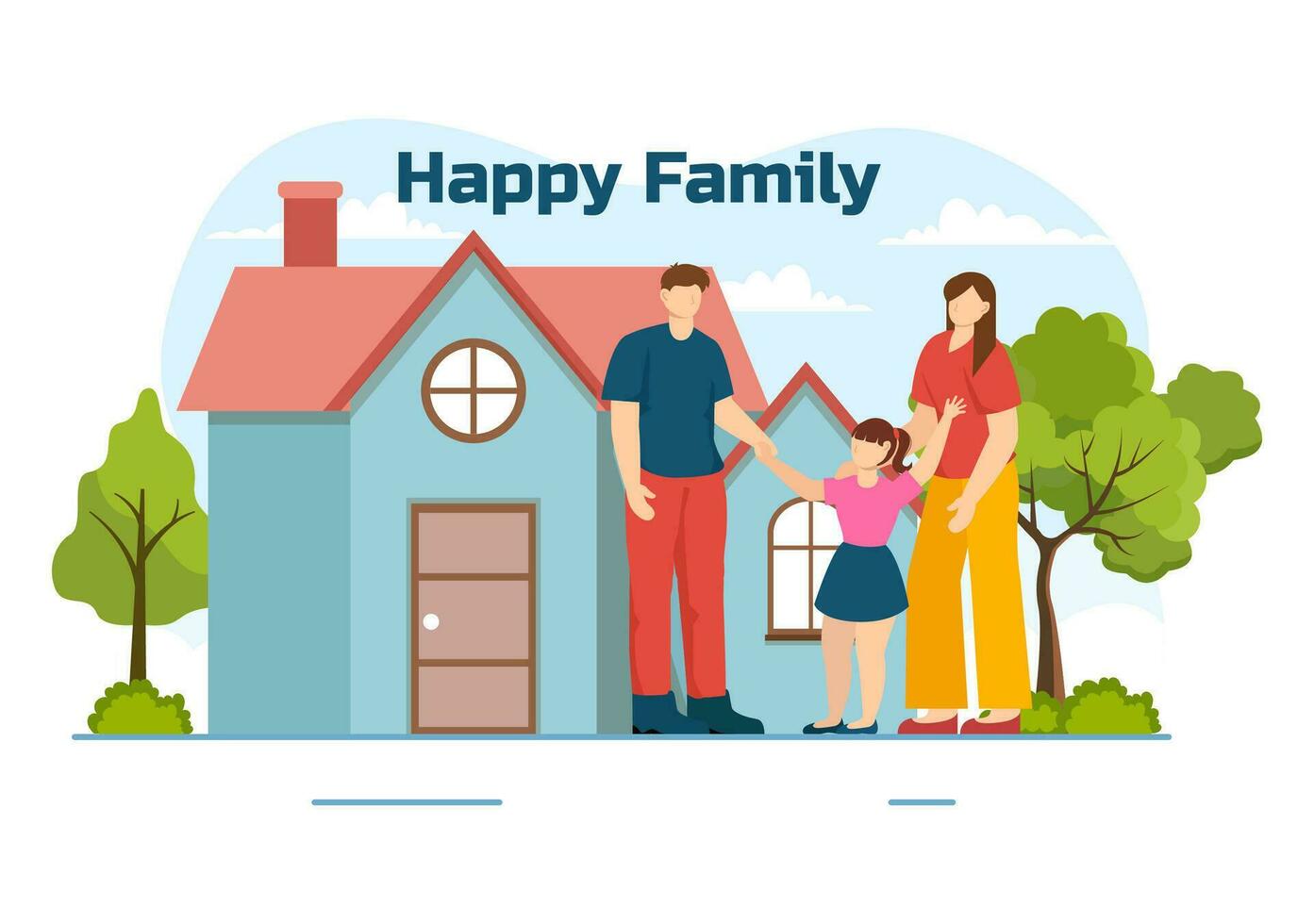 Happy Family Vector Illustration with Mom, Dad and Children Characters to Happiness and Love Celebration in Flat Kids Cartoon Background