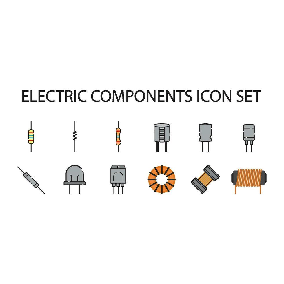 electric components icon set vector