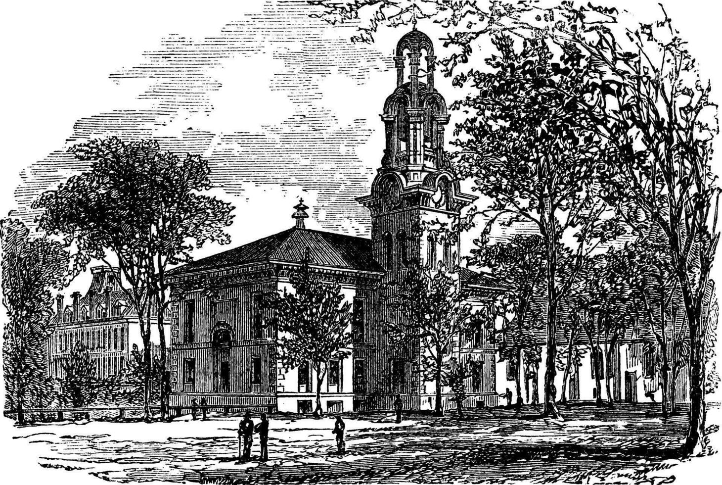 City Hall in Lawrence, Canada, vintage engraving vector