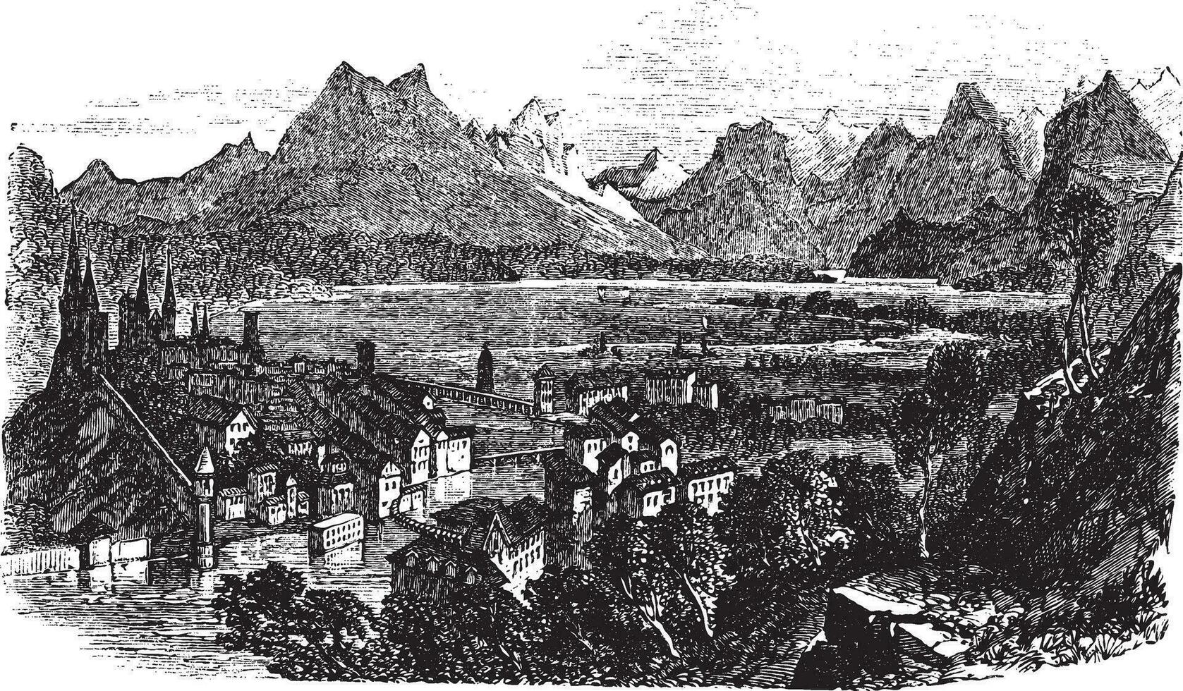 Lucerne in Switzerland vintage engraving vector