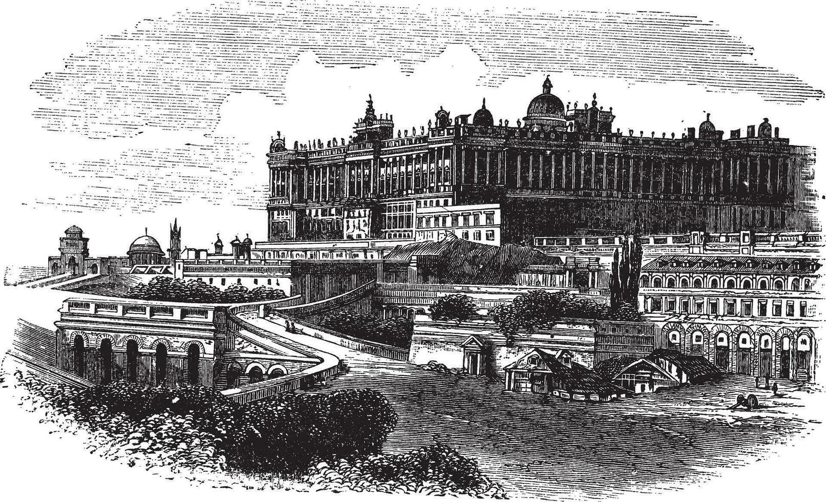 The Royal Palace of Madrid in Spain vintage engraving vector