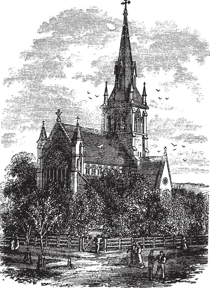 Christ Church Cathedral in Fredericton, New Brunswick, Canada vintage engraving vector