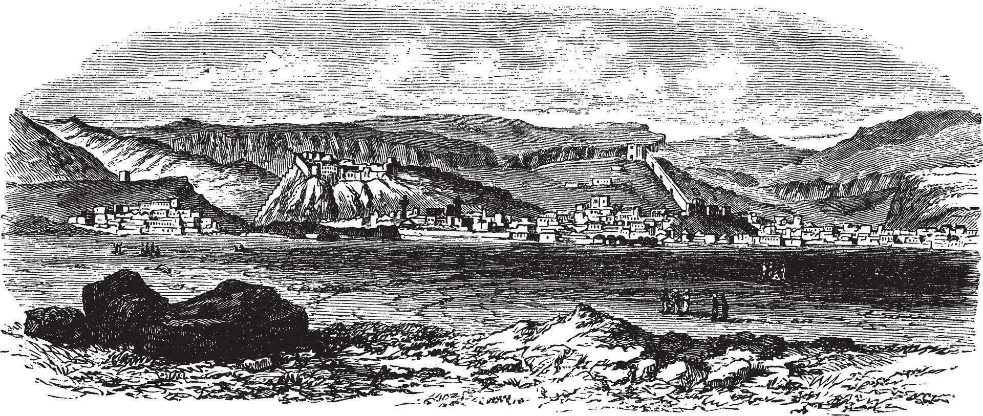 Landscape and mountains at Kars, Turkey vintage engraving vector