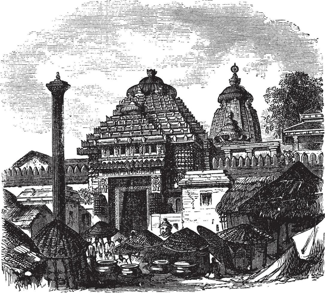 Jagannath temple in Puri Odisha India vintage engraving vector