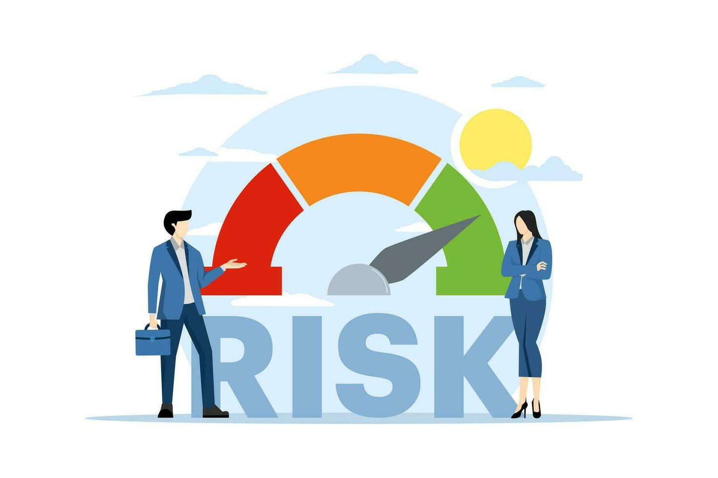 Risk management concept. business teams review and evaluate and analyze risks. Risky task. Business and investment concept. Risk of large text and level buttons. Flat vector illustration on background