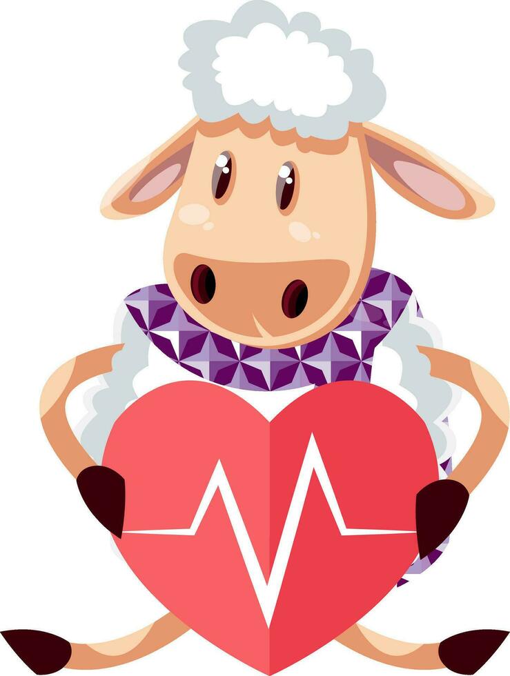 Sheep with broken heart, illustration, vector on white background.