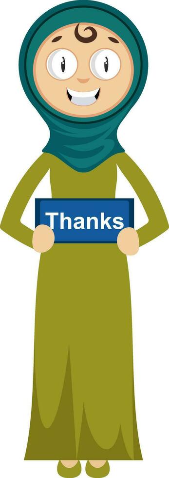 Woman with thanks sign, illustration, vector on white background.