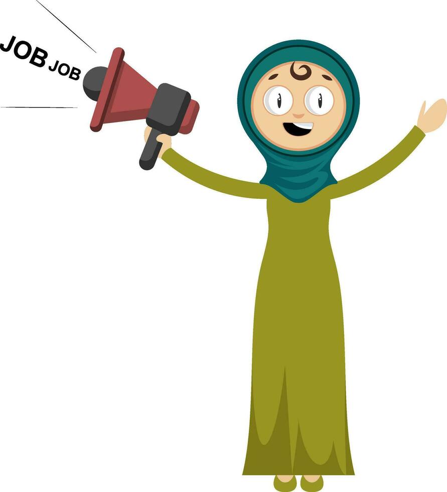 Woman with megaphone, illustration, vector on white background.