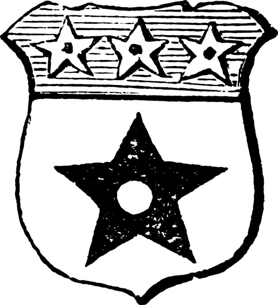 Mulllet Pierced on a chief azure, vintage engraving. vector
