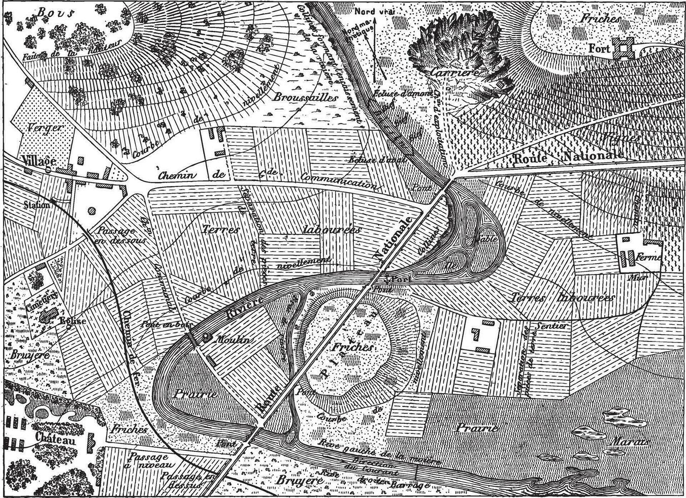 topográfico mapa, Clásico grabado vector