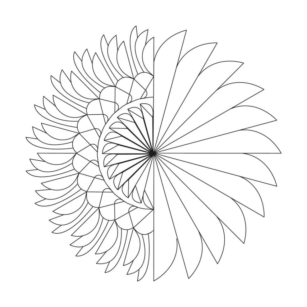 Unique mandala Pulsating Petals coloring book interior page vector