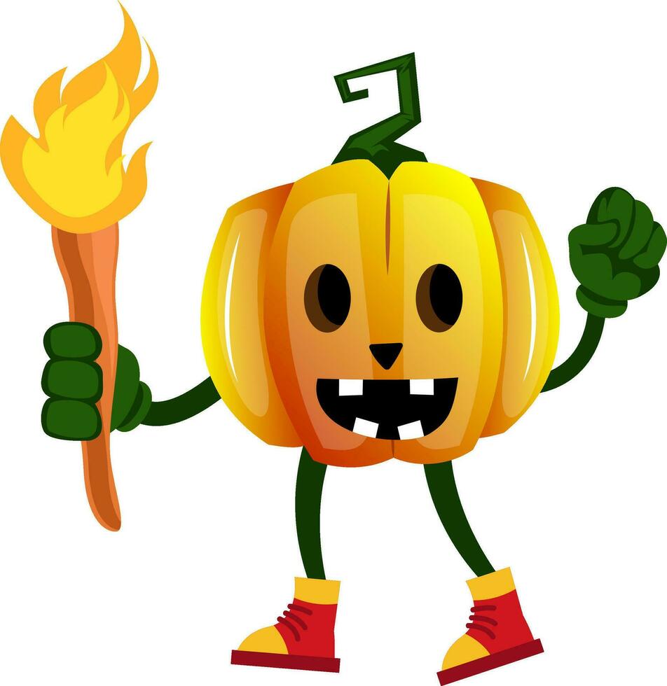 Calabaza con antorcha, ilustración, vector sobre fondo blanco.