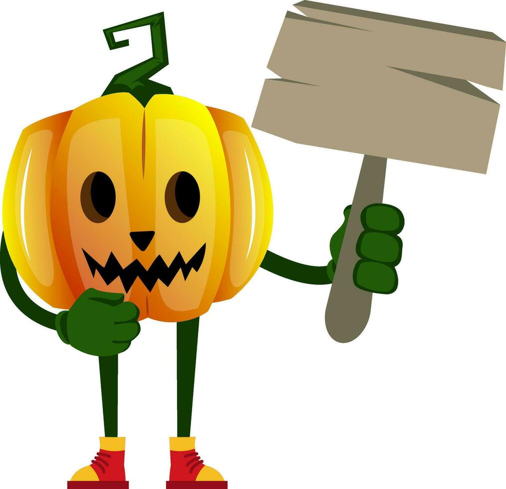 Pumpkin with sign, illustration, vector on white background.