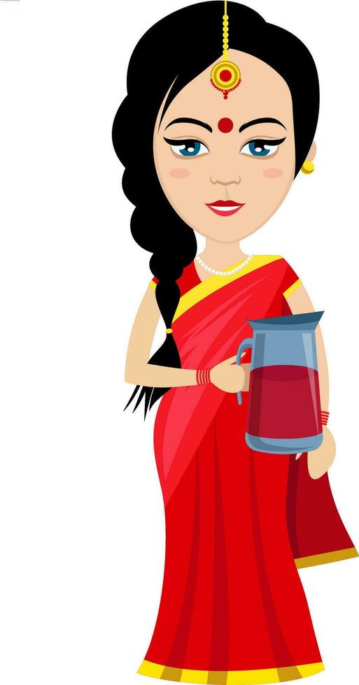 Indian woman with juice, illustration, vector on white background.