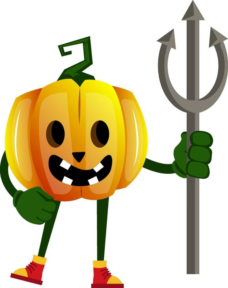 calabaza con diablo lanza, ilustración, vector en blanco antecedentes.