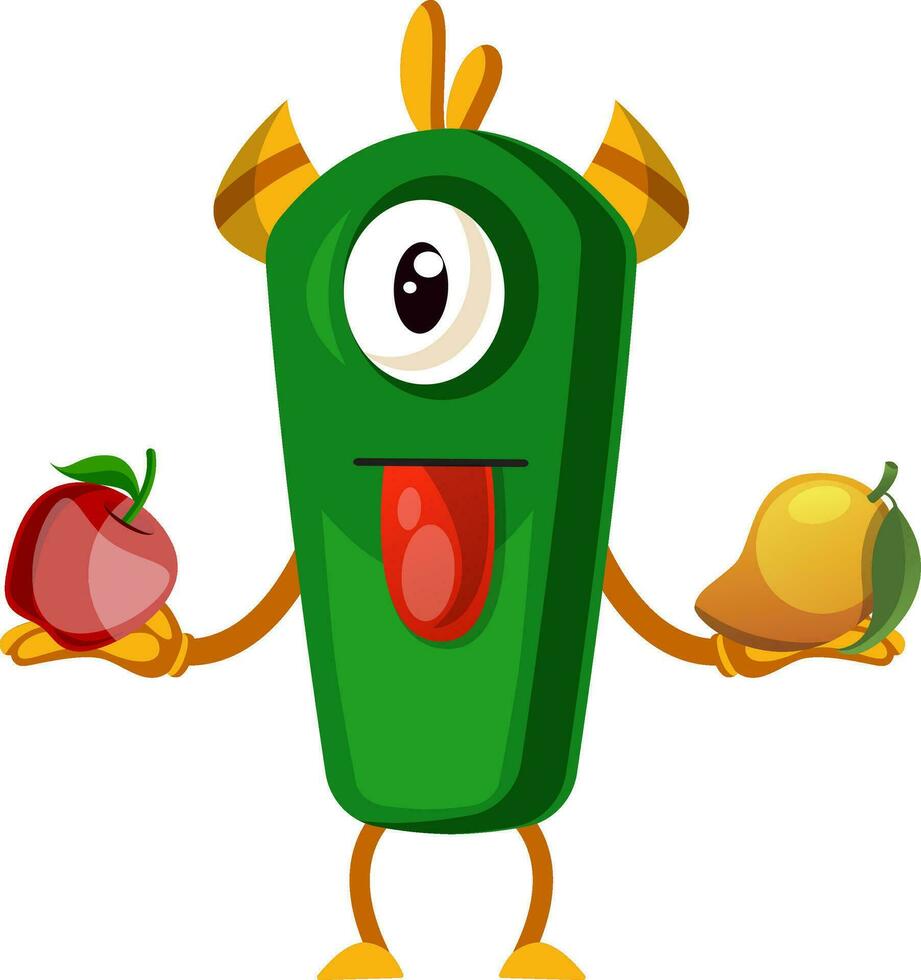 Monster with fruits, illustration, vector on white background.