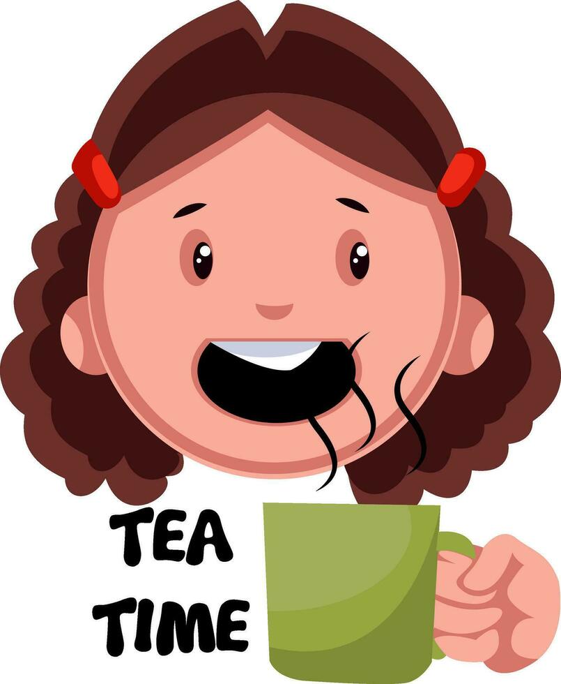 chica con té, ilustración, vector sobre fondo blanco.