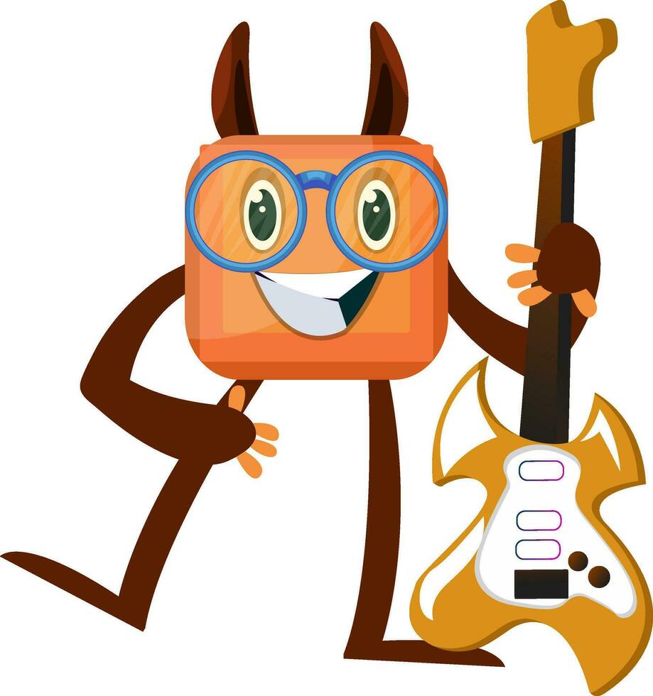 Monster con guitarra, ilustración, vector sobre fondo blanco.